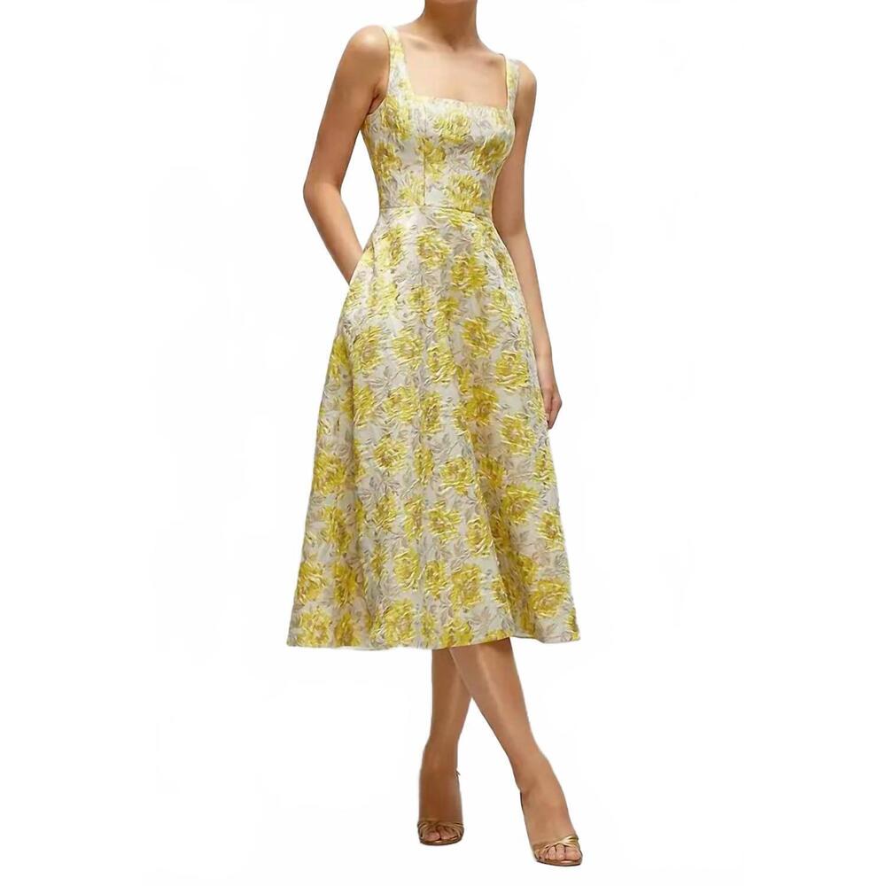 Dessy Yellow Floral Cocktail Dress Size 12